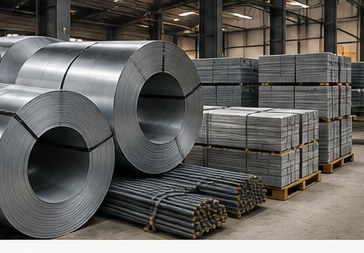 Steel coils at an industrial facility