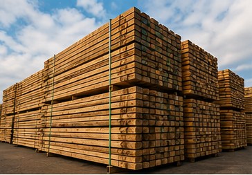 Stacked timber at a commercial export yard